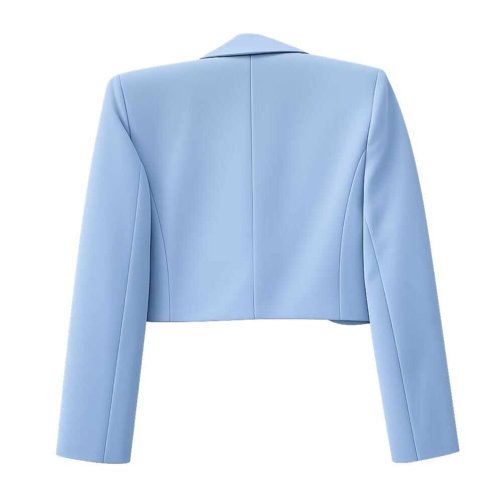 Gianni Bini Chambray Blue Cropped Blazer Button Long Sleeve Solid Size 12 - Picture 4 of 4